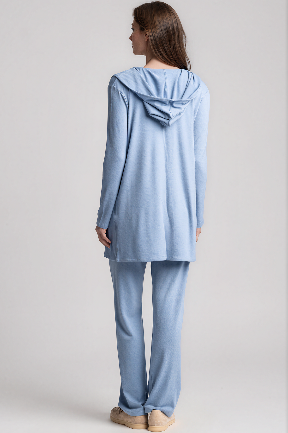 PAULA RYAN Hooded Cardigan with Pockets - Merino Cornflower