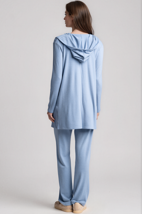 PAULA RYAN Hooded Cardigan with Pockets - Merino Cornflower