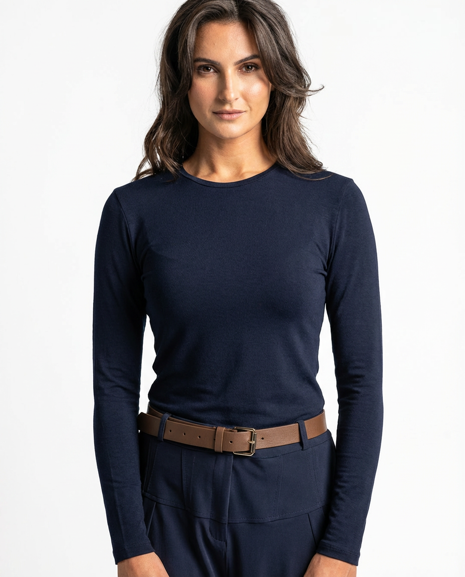 PAULA RYAN Slim Fit Crew Neck Top - Merino Navy - Paula Ryan