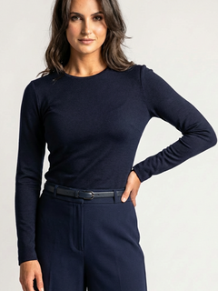 PAULA RYAN Slim Fit Crew Neck Top - Merino Navy - Paula Ryan