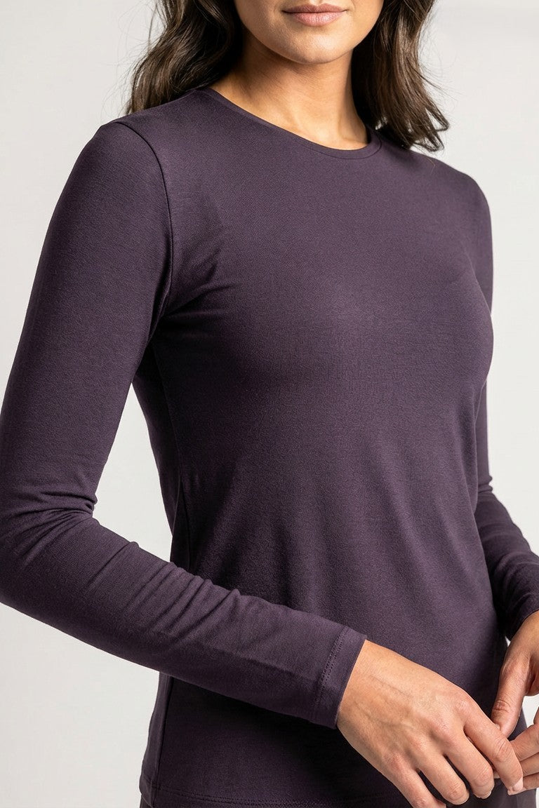 PAULA RYAN Silm Fit Crew Neck Top - Merino Cocoa Plum - Paula Ryan