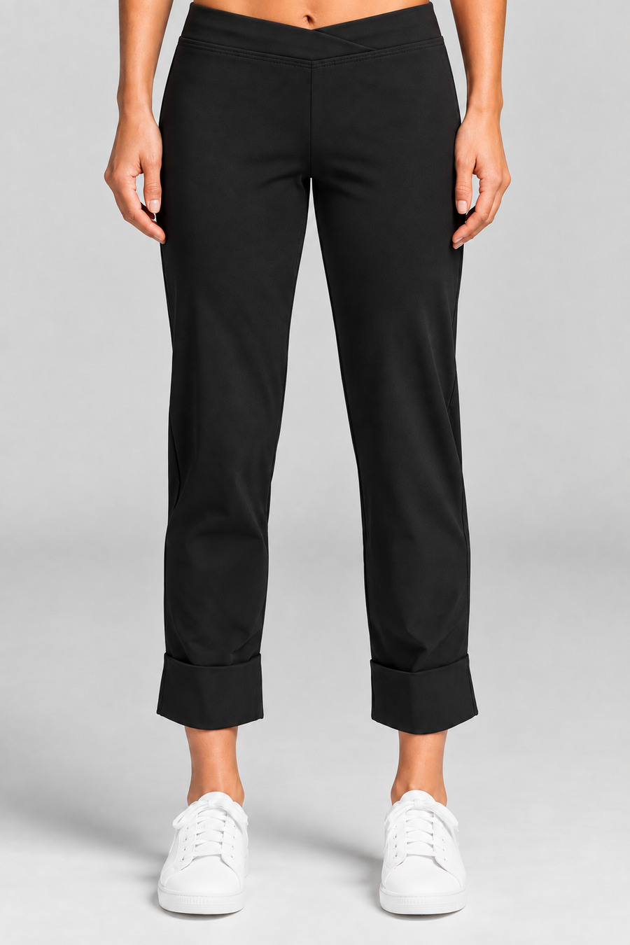 PAULA RYAN Wide Cuff Capri Pant - Microjersey Black