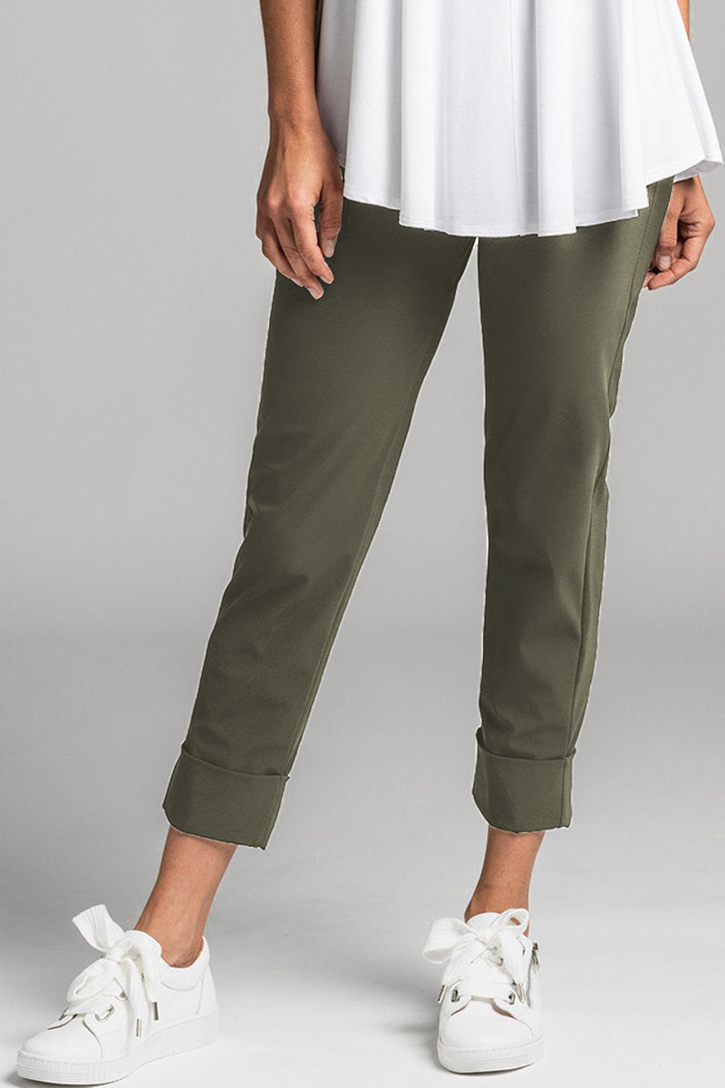 PAULA RYAN ESSENTIALS Wide Cuff Capri Pant - Classic Microjersey Khaki Green - Paula Ryan