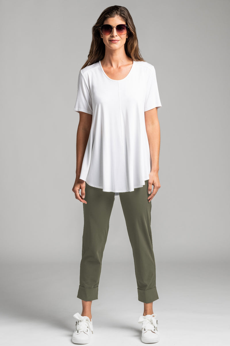 PAULA RYAN ESSENTIALS Wide Cuff Capri Pant - Classic Microjersey Khaki Green