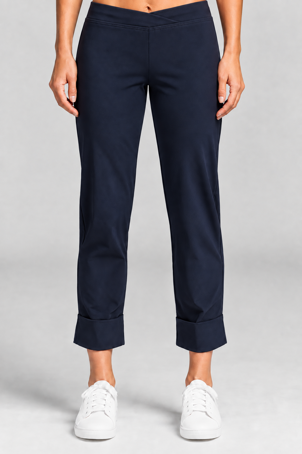 PAULA RYAN Wide Cuffed Capri Pant - Microjersey Navy