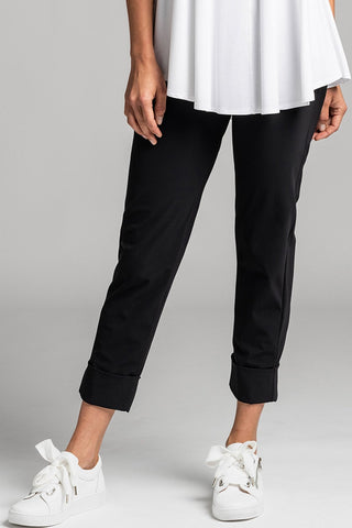 PAULA RYAN Wide Cuff Capri Pant - Microjersey Black