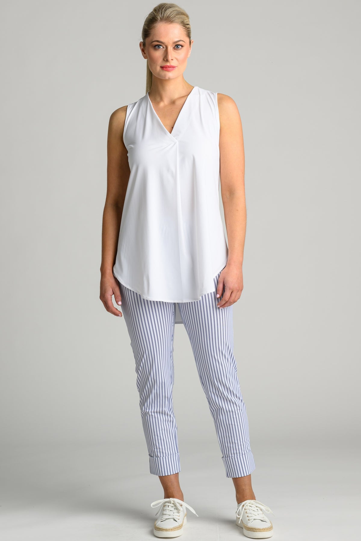PAULA RYAN Wide Cuff Capri Pant - Double Stripe Microjersey