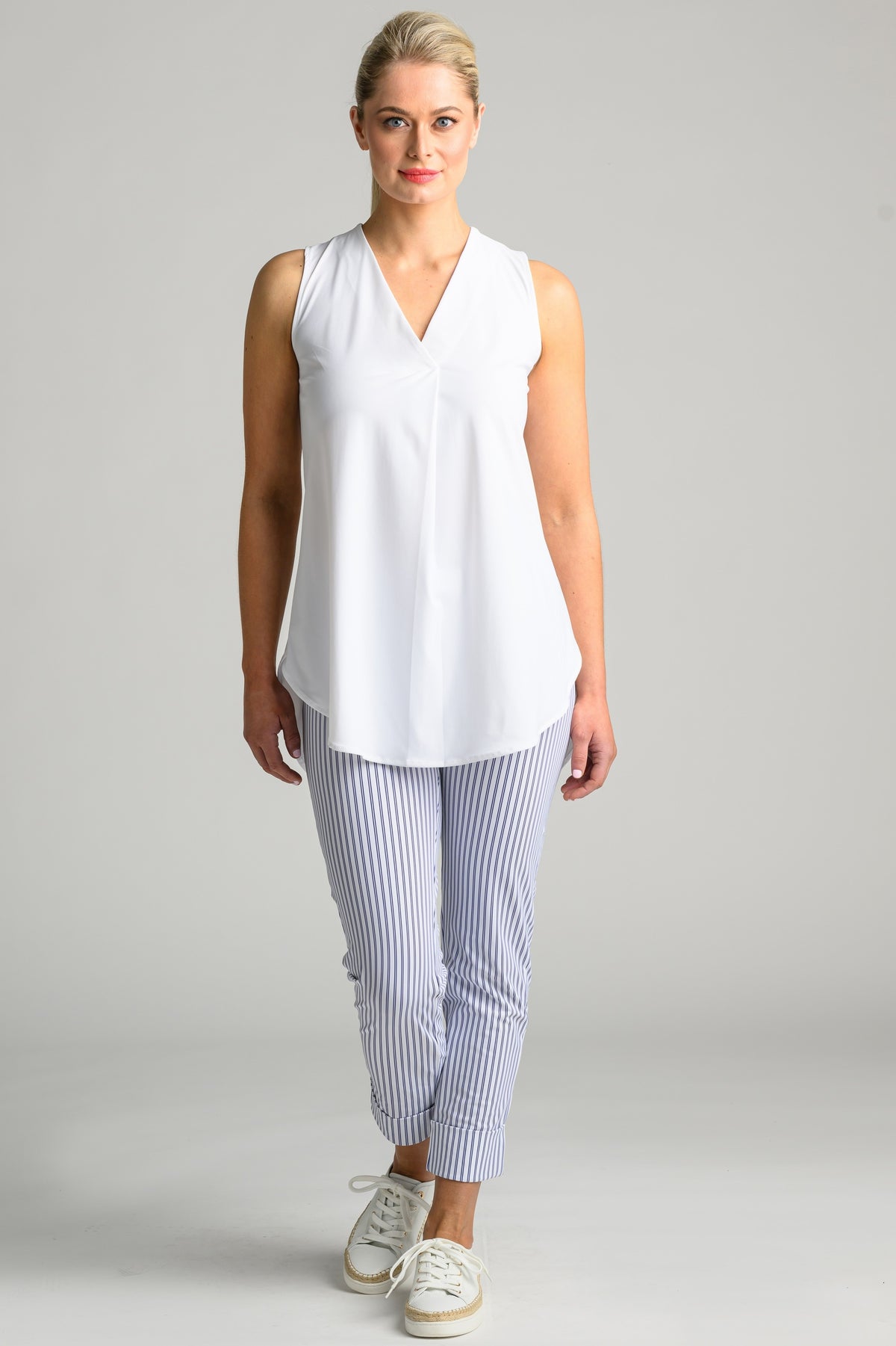 PAULA RYAN Wide Cuff Capri Pant - Double Stripe Microjersey