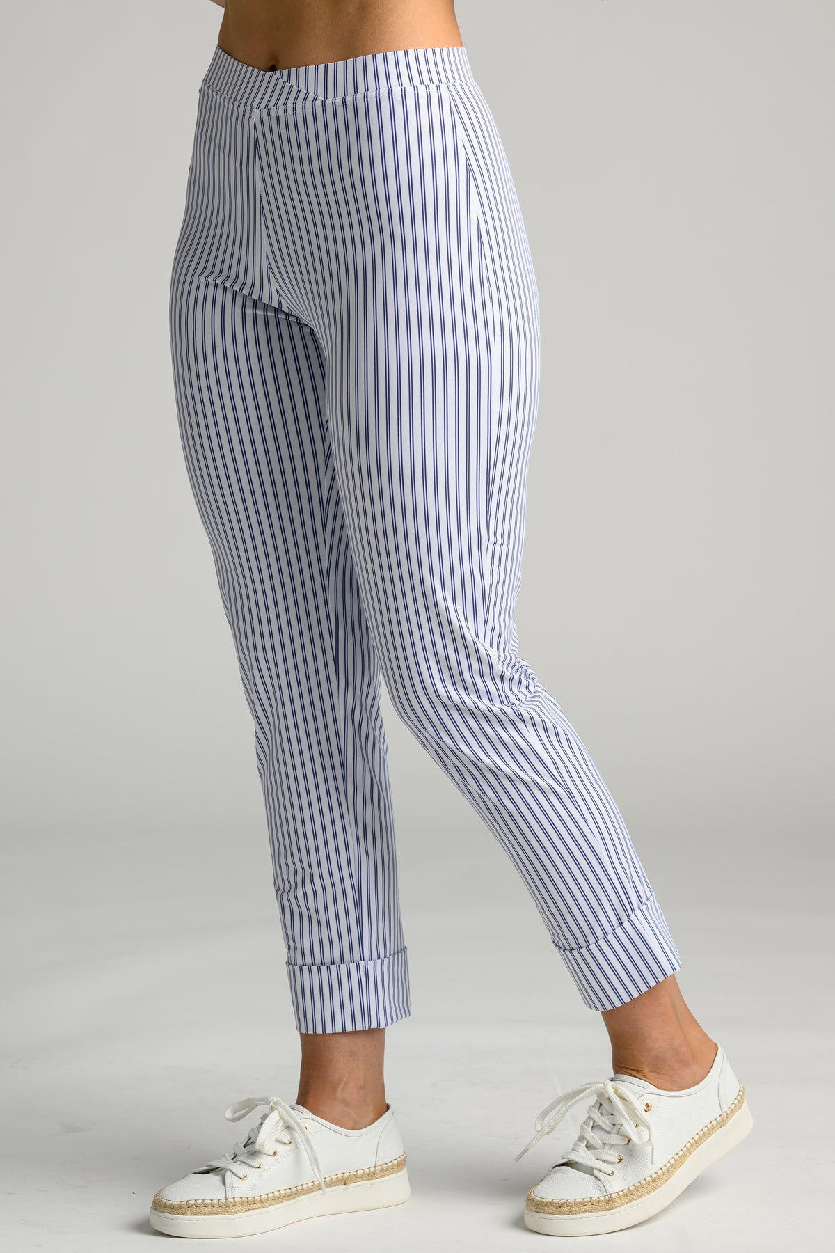PAULA RYAN Wide Cuff Capri Pant - Double Stripe Microjersey