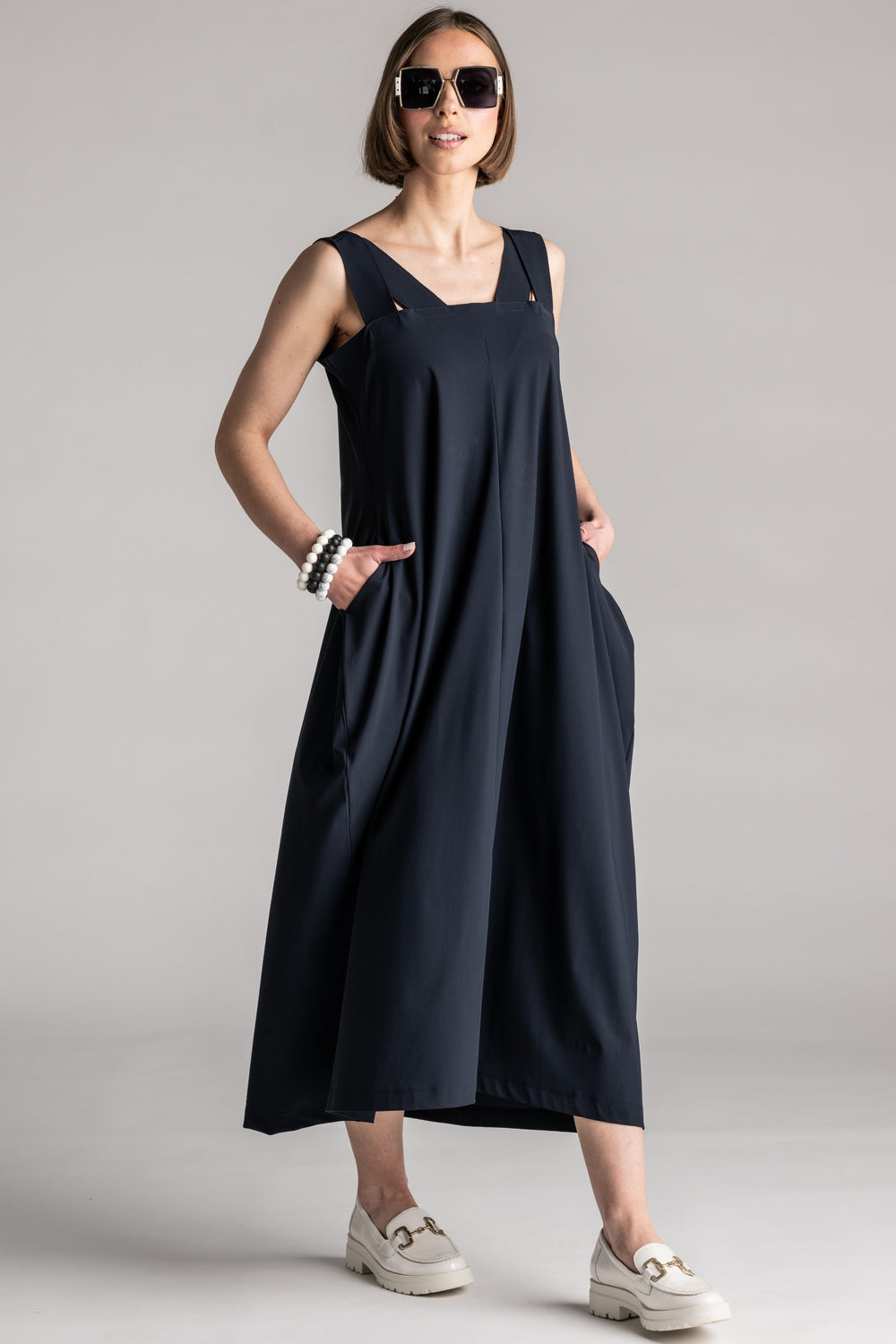 PAULA RYAN Reversible Dress Microjersey Navy