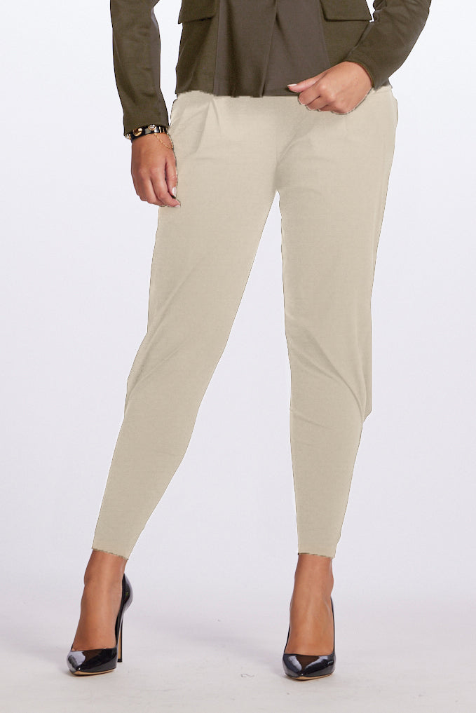 PAULA RYAN Ankle Pleat Basque Pant - Sand Microjersey