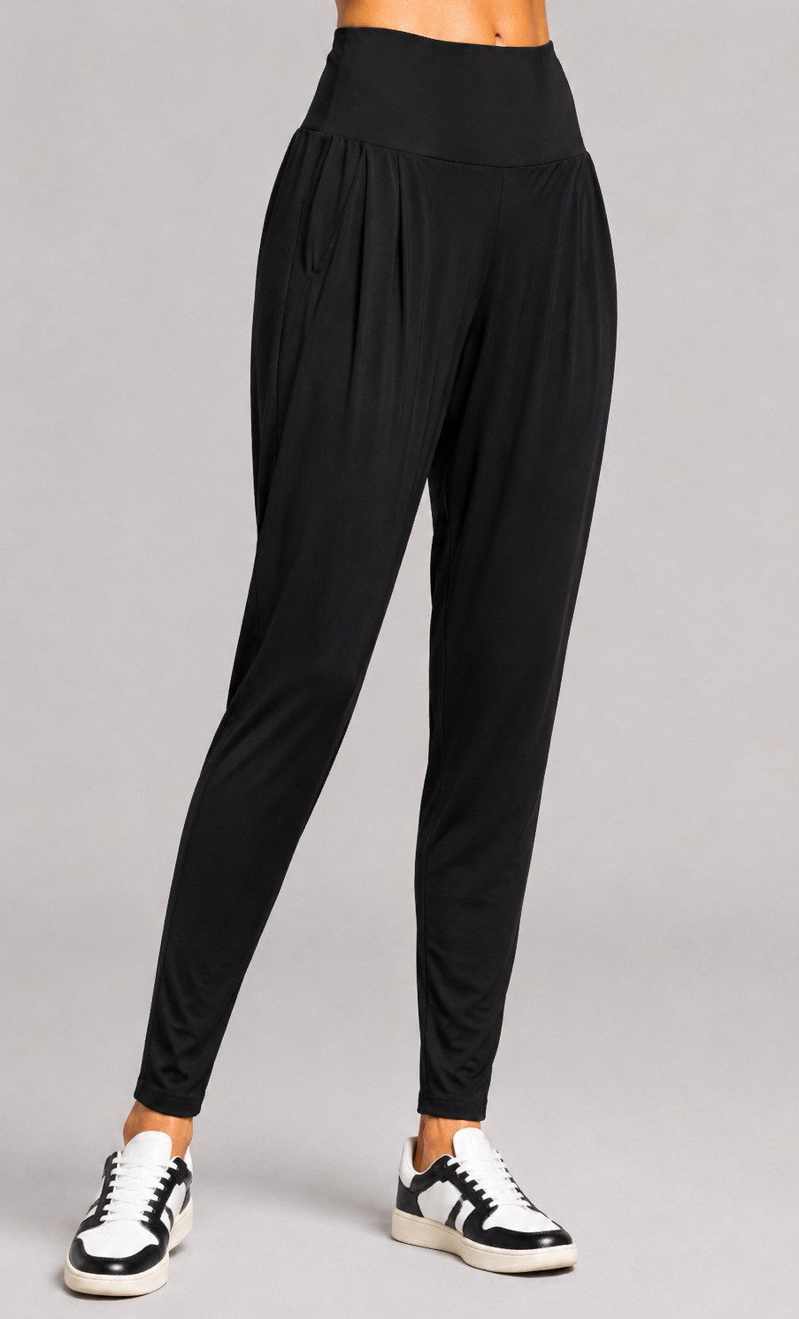 PAULA RYAN Ankle Pleat Basque Pant - Microjersey Black TALL