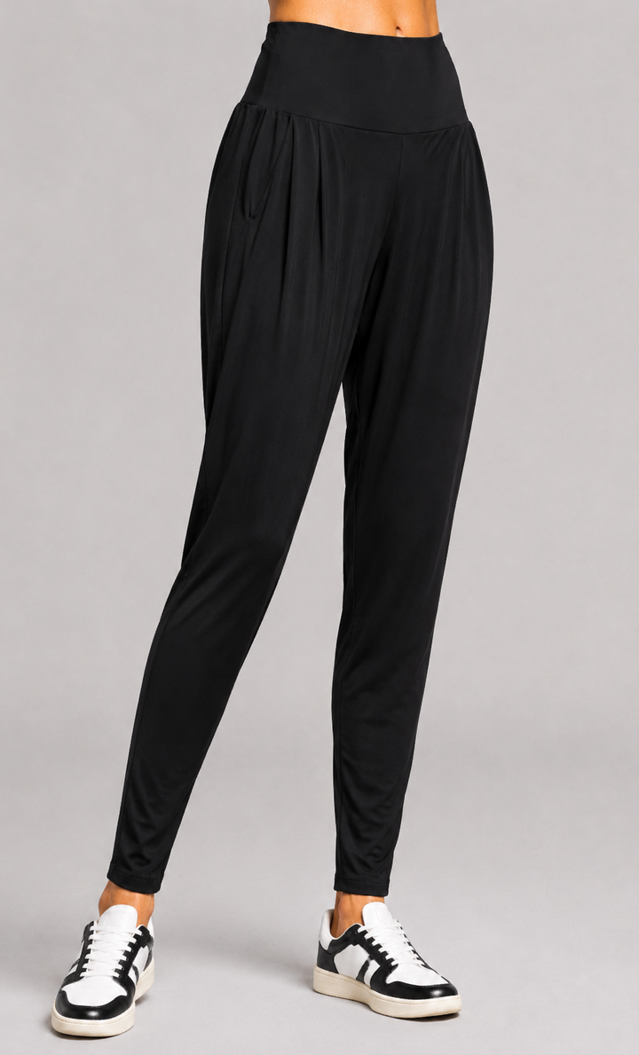 PAULA RYAN Ankle Pleat Basque Pant - Microjersey Black TALL