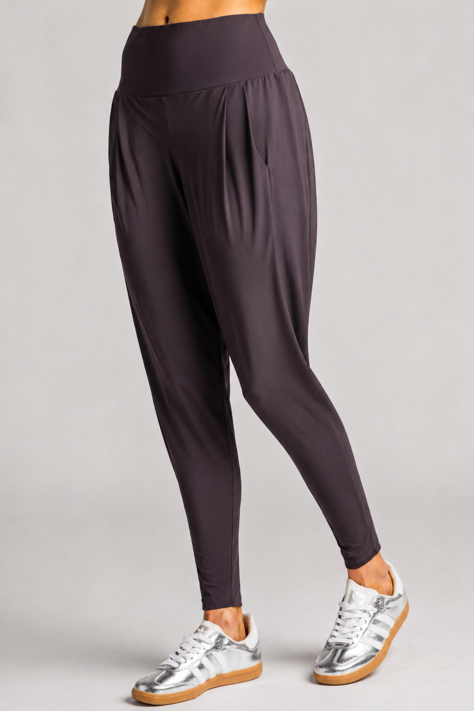 PAULA RYAN Ankle Pleat Basque Pant - Microjersey Cocoa Plum