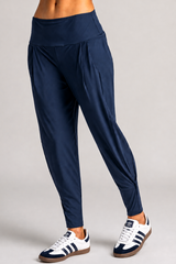 PAULA RYAN Ankle Pleat Basque Pant - Microjersey Shadow Blue