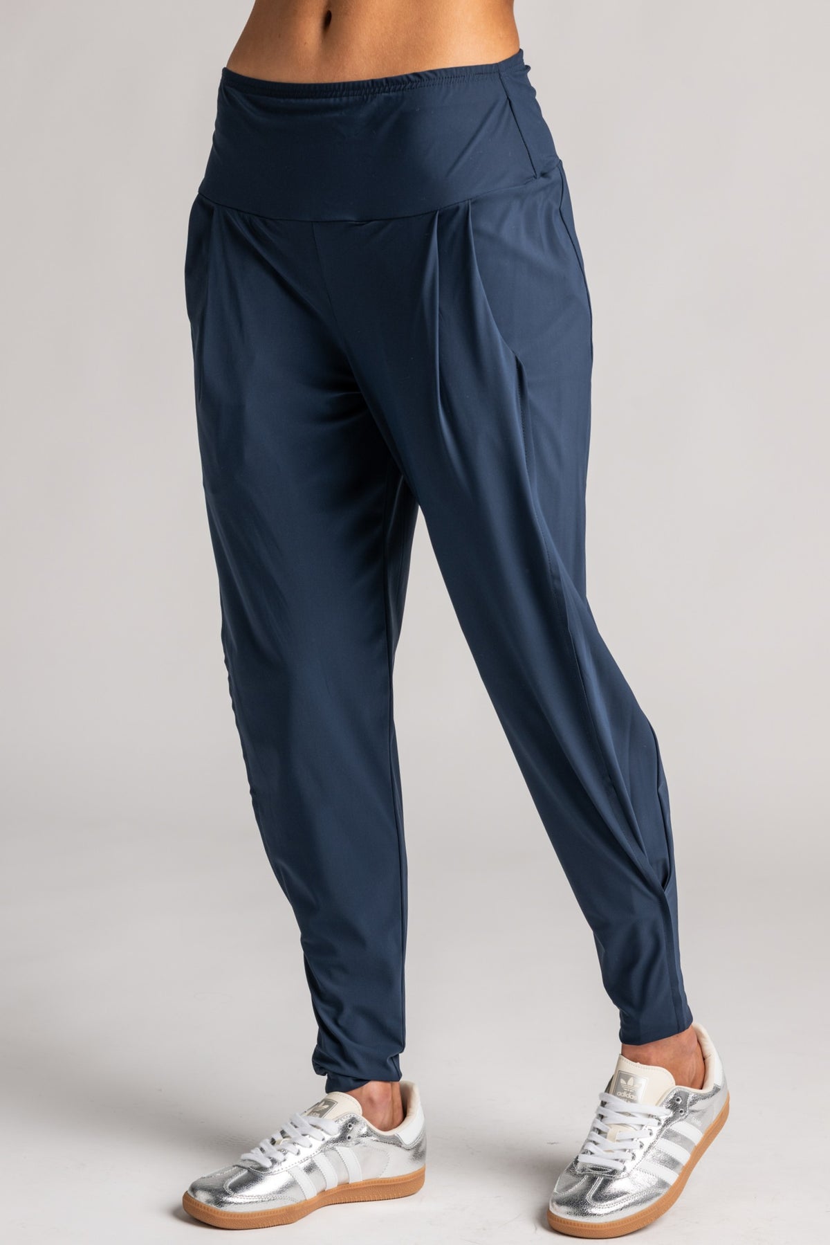 PAULA RYAN Ankle Pleat Basque Pant - Microjersey Shadow Blue