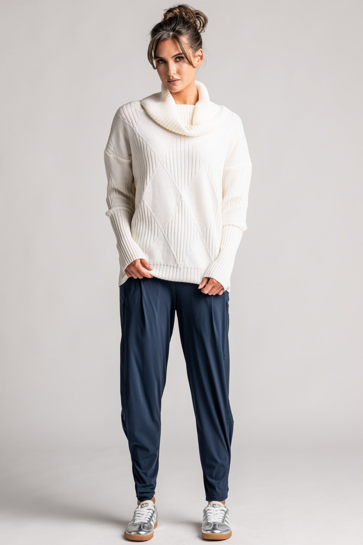 PAULA RYAN Ankle Pleat Basque Pant - Microjersey Shadow Blue