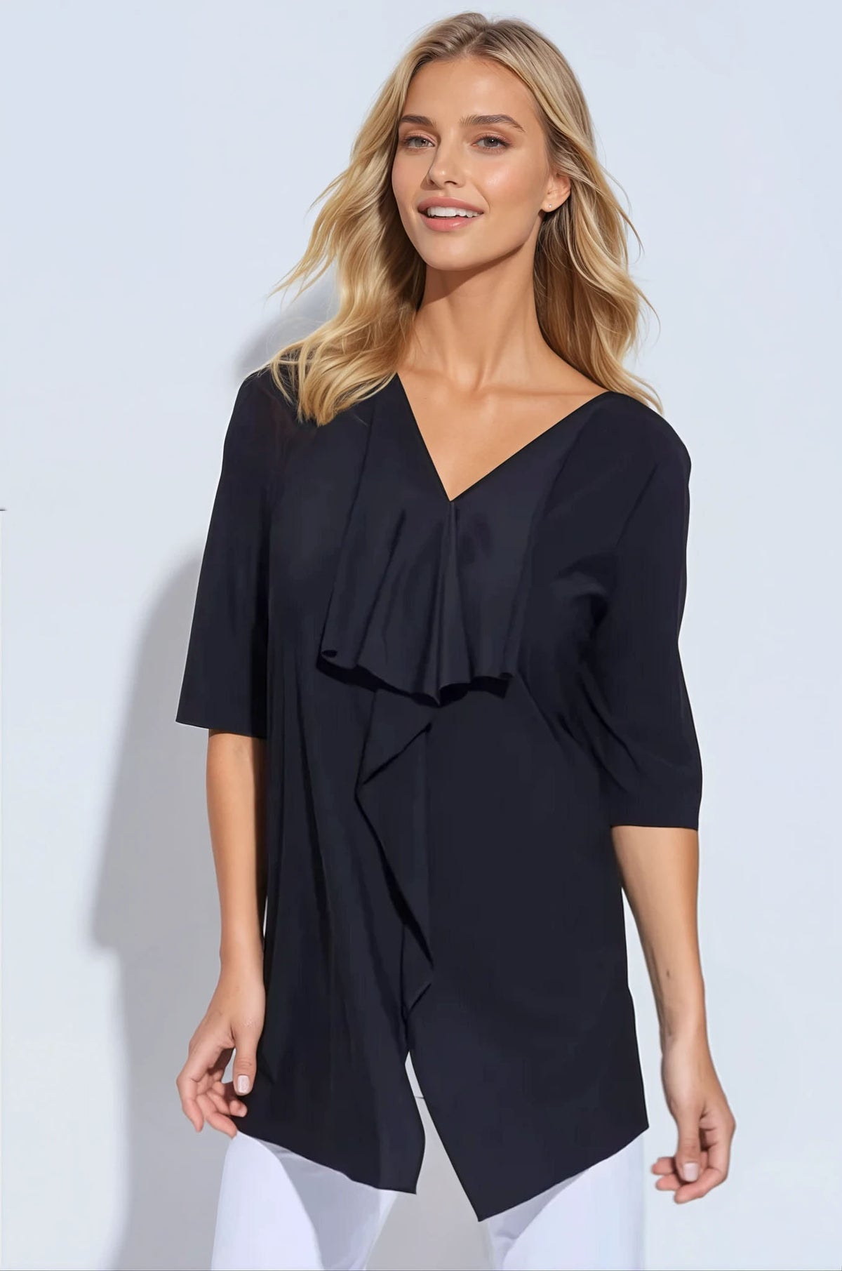 PAULA RYAN Drape Front Top Superfine Microjersey - Navy - Paula Ryan