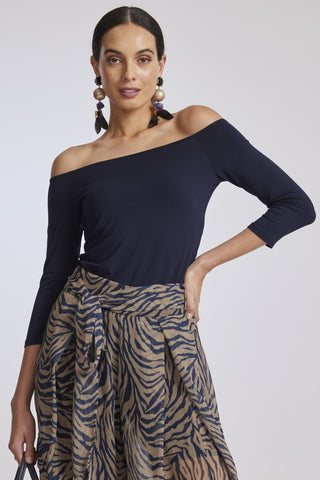 PAULA RYAN Off Shoulder Top - Navy - Micromodal