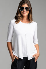 PAULA RYAN ESSENTIALS Box Pleat Half Sleeve Top - MicroModal White