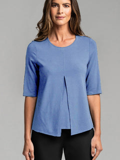 PAULA RYAN ESSENTIALS Box Pleat Half Sleeve Top - MicroModal Light Denim Blue - Paula Ryan