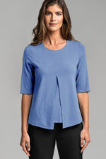 PAULA RYAN ESSENTIALS Box Pleat Half Sleeve Top - MicroModal Light Denim Blue