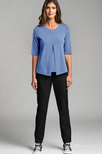 PAULA RYAN ESSENTIALS Box Pleat Half Sleeve Top - MicroModal Light Denim Blue