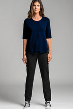 PAULA RYAN ESSENTIALS Box Pleat Half Sleeve Top - MicroModal Navy