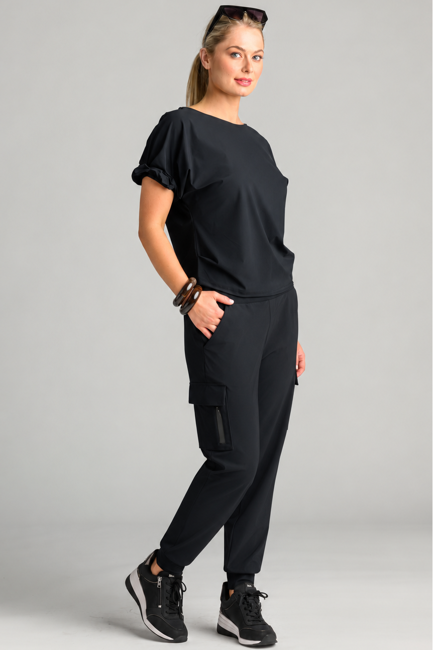 PAULA RYAN (Regular Length) Cuffed Cargo Pant - Black - Paula Ryan
