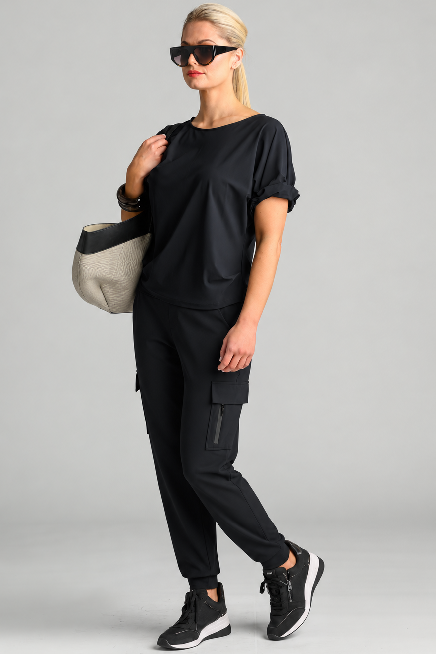 PAULA RYAN (Regular Length) Cuffed Cargo Pant - Black - Paula Ryan