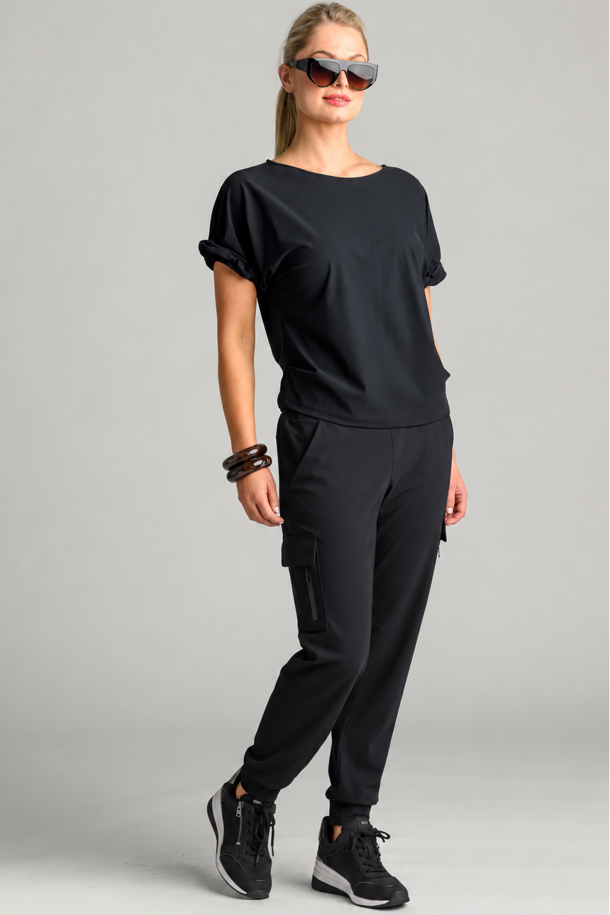 PAULA RYAN (Regular Length) Cuffed Cargo Pant - Black - Paula Ryan