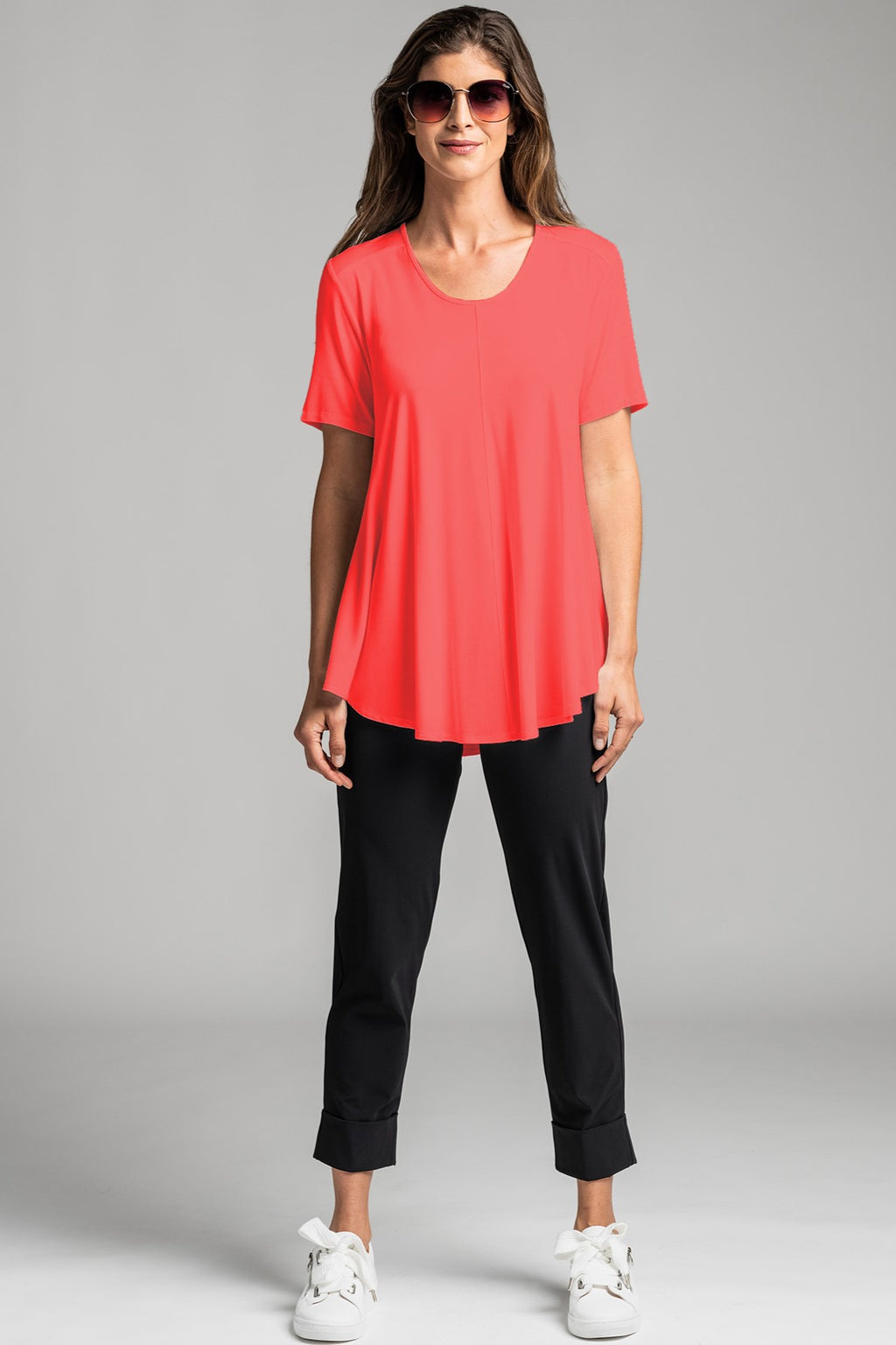 PAULA RYAN Scoop Neck Swing Tee - Grenadine