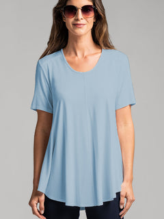 PAULA RYAN Scoop Neck Swing Tee - Oxford Blue - Paula Ryan