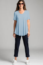 PAULA RYAN Scoop Neck Swing Tee - Oxford Blue