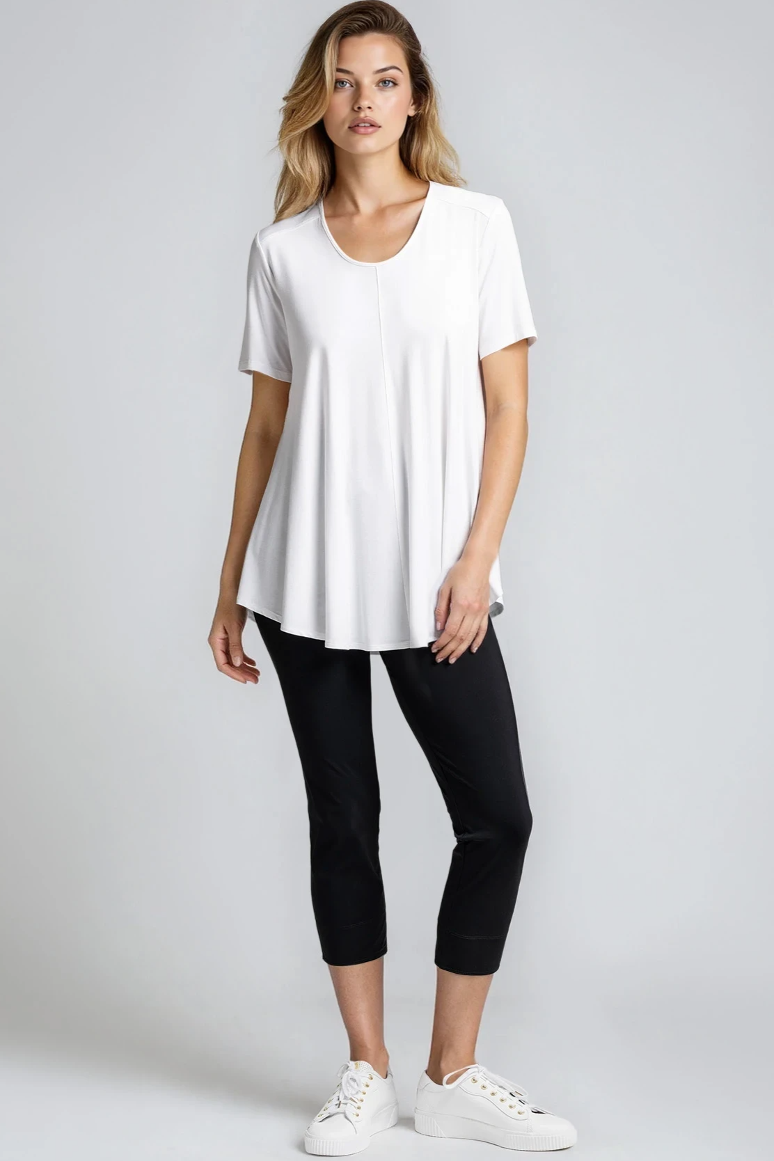 PAULA RYAN Scoop Neck Swing Tee - White Ecovero