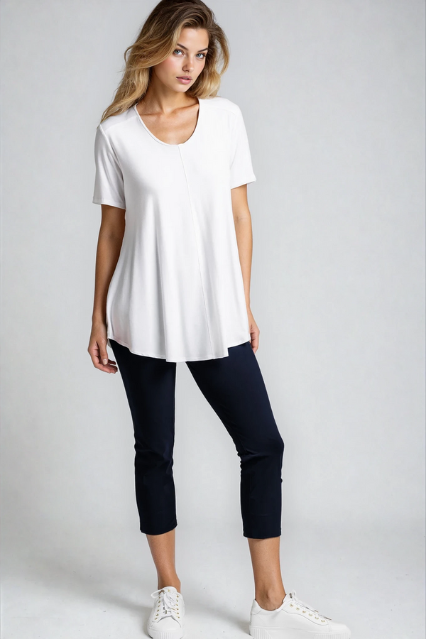 PAULA RYAN Scoop Neck Swing Tee - White Ecovero