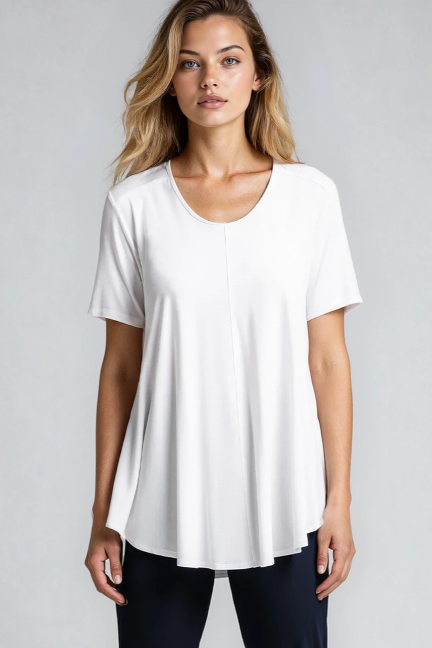 PAULA RYAN Scoop Neck Swing Tee - White Ecovero