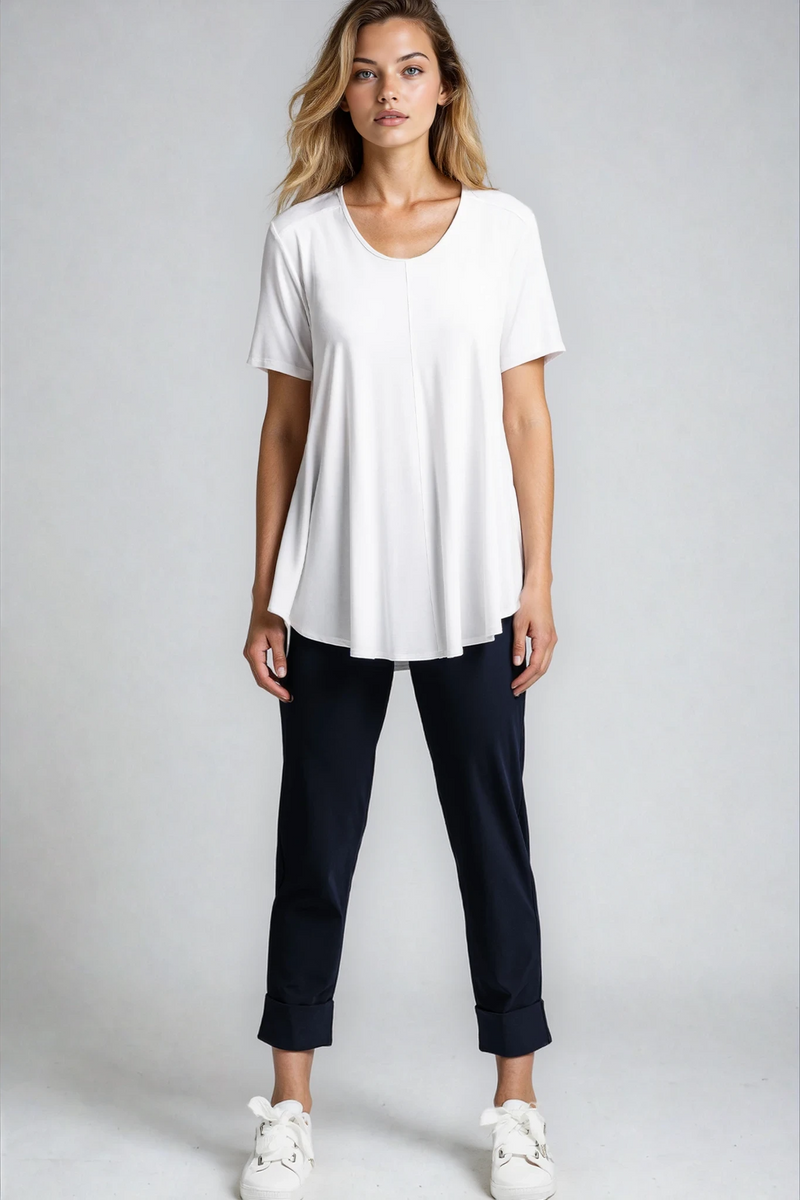 PAULA RYAN Cuffed Capri Pant - Microjersey Navy