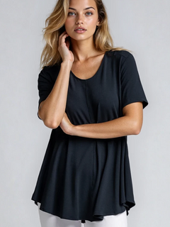 PAULA RYAN ESSENTIALS Scoop Neck Swing Tee - Navy Ecovero - Paula Ryan