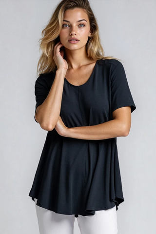 PAULA RYAN ESSENTIALS Scoop Neck Swing Tee - Navy Ecovero