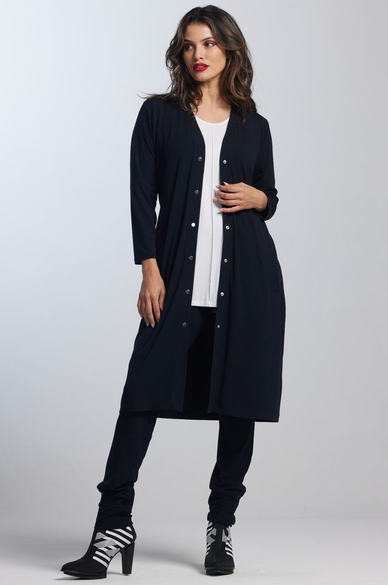 PAULA RYAN Merino Dome Front Shaped Cardigan French Navy - Merino Stretch - Paula Ryan