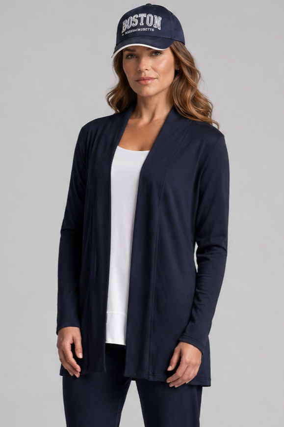 PAULA RYAN Edge to Edge Waisted Cardigan - Merino Navy