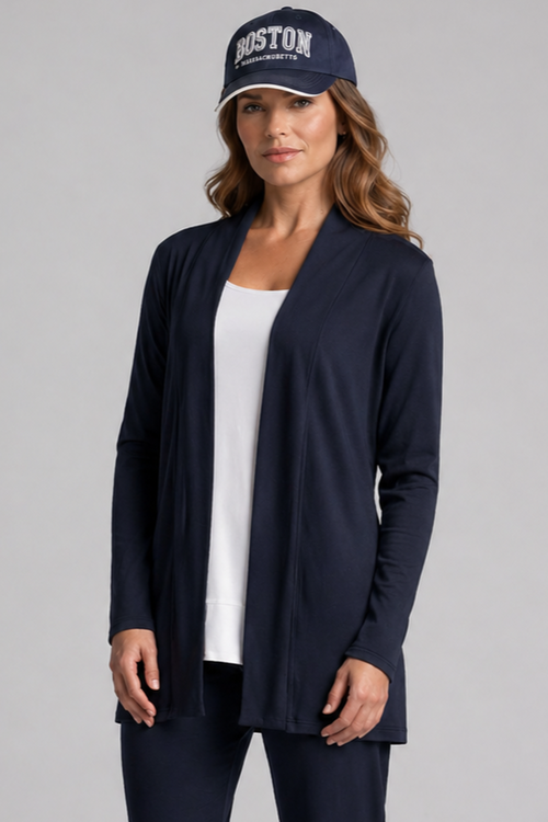 PAULA RYAN Edge to Edge Waisted Cardigan - Merino Navy - Paula Ryan