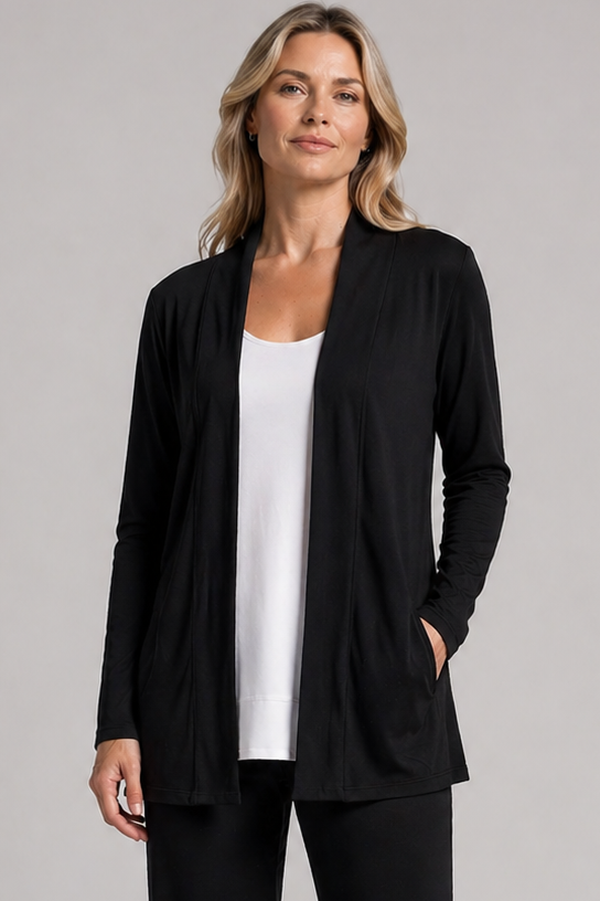 PAULA RYAN Edge to Edge Waisted Cardigan - Merino Black - Paula Ryan