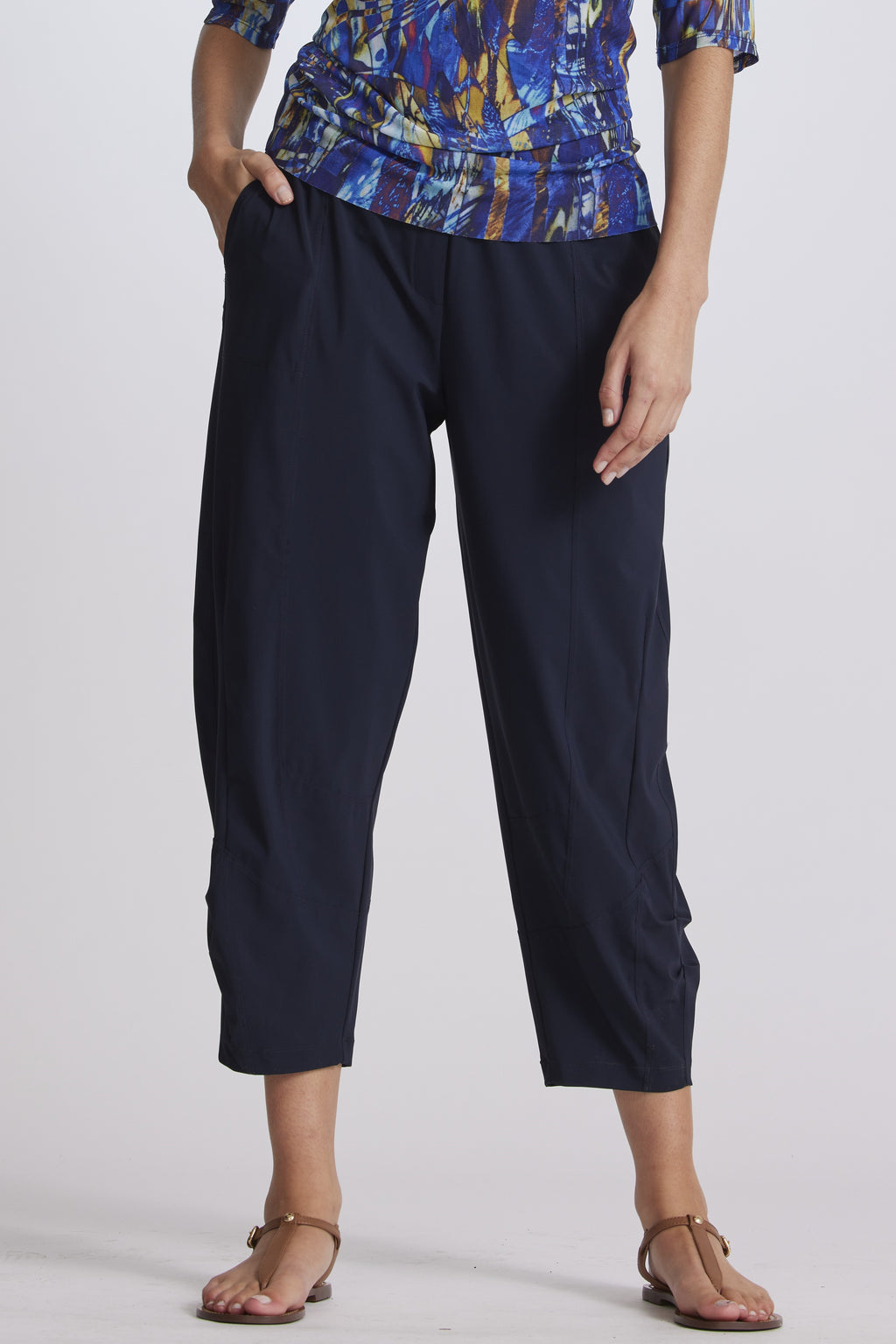 PAULA RYAN Curved Seam Bell Pant Microjersey- Navy - Paula Ryan