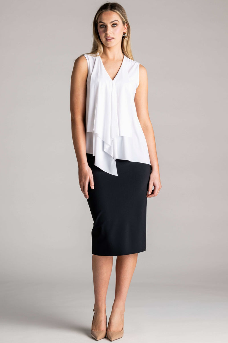 PAULA RYAN Sleeveless Drape Front Top Superfine Microjersey - White