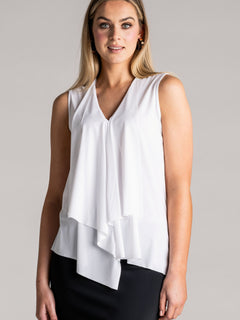 PAULA RYAN Sleeveless Drape Front Top Superfine Microjersey - White - Paula Ryan