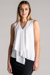 PAULA RYAN Sleeveless Drape Front Top Superfine Microjersey - White