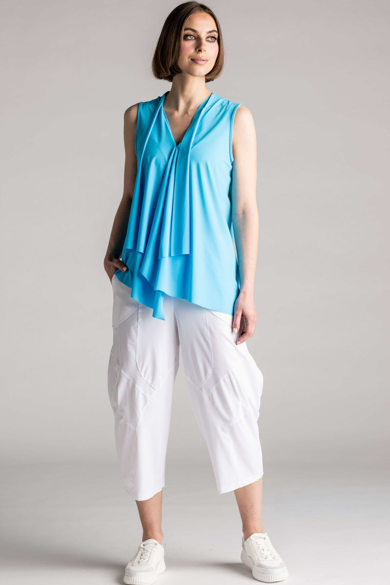 PAULA RYAN Sleeveless Drape Top Superfine Microjersey - Capri Blue
