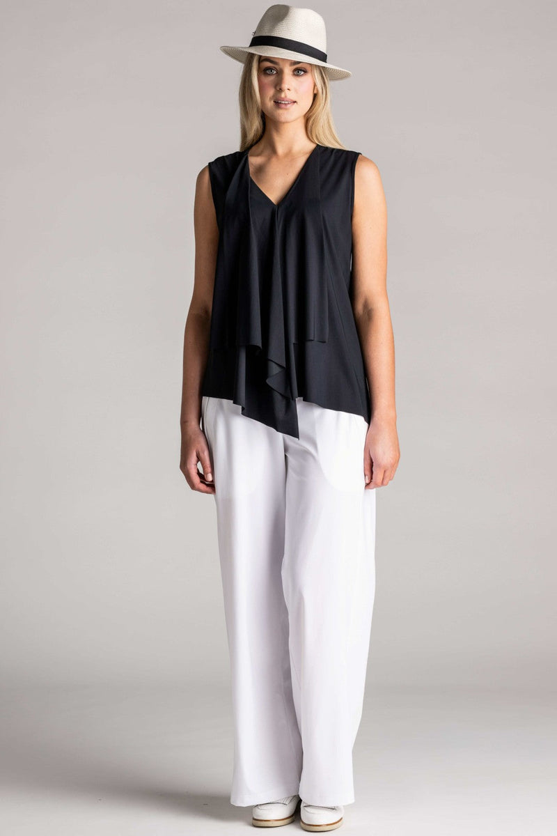 PAULA RYAN Sleeveless Drape Front Top Superfine Microjersey - Black - Paula Ryan